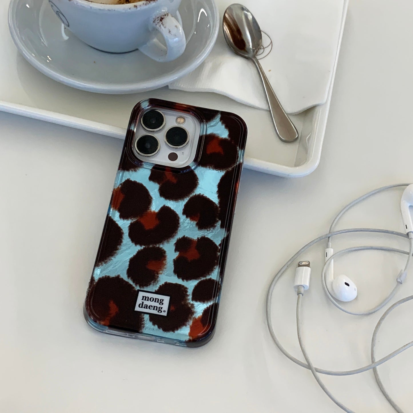 Mongdaeng leopard iphone Case Blue,Brown Blue Brown Leopard Luxury TPU Case