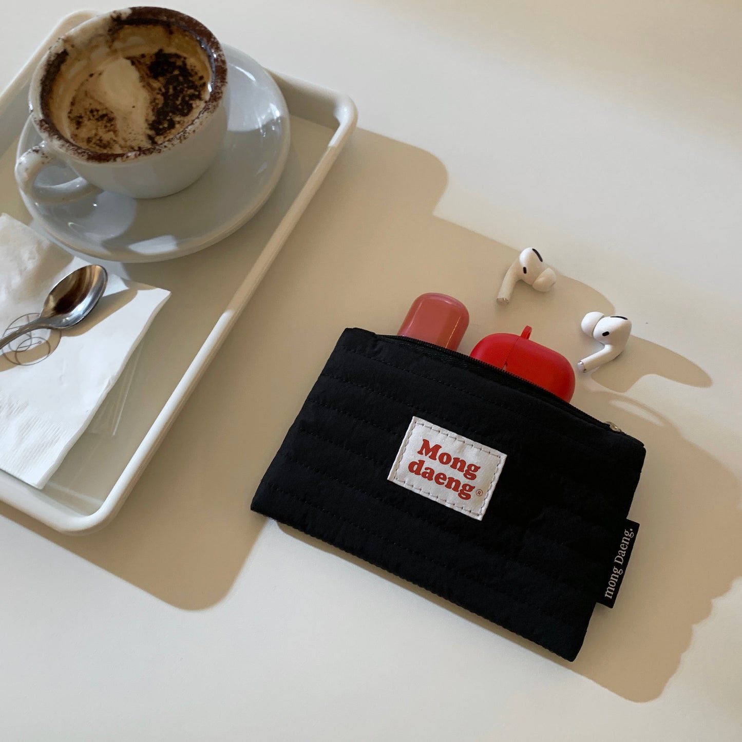 Mongdaeng Basic Pouch (S size) Black Cream Card&Case -(2color)
