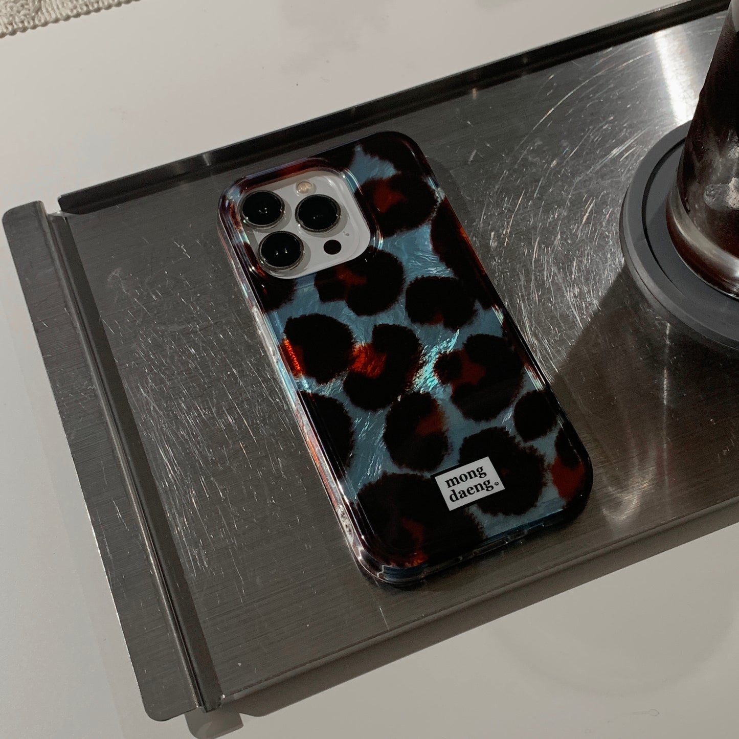 Mongdaeng leopard iphone Case Blue,Brown Blue Brown Leopard Luxury TPU Case