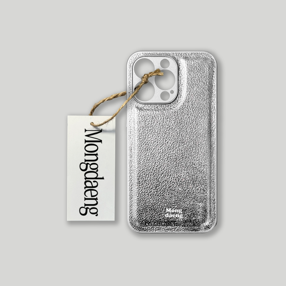 Mongdaeng Simple Color Case Silver Basic Leather PU Case