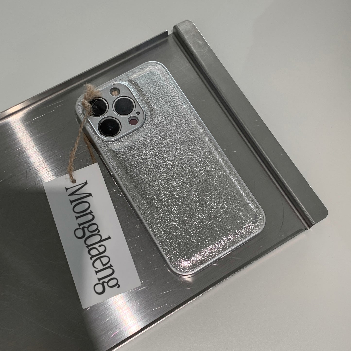 Mongdaeng Simple Color Case Silver Basic Leather PU Case