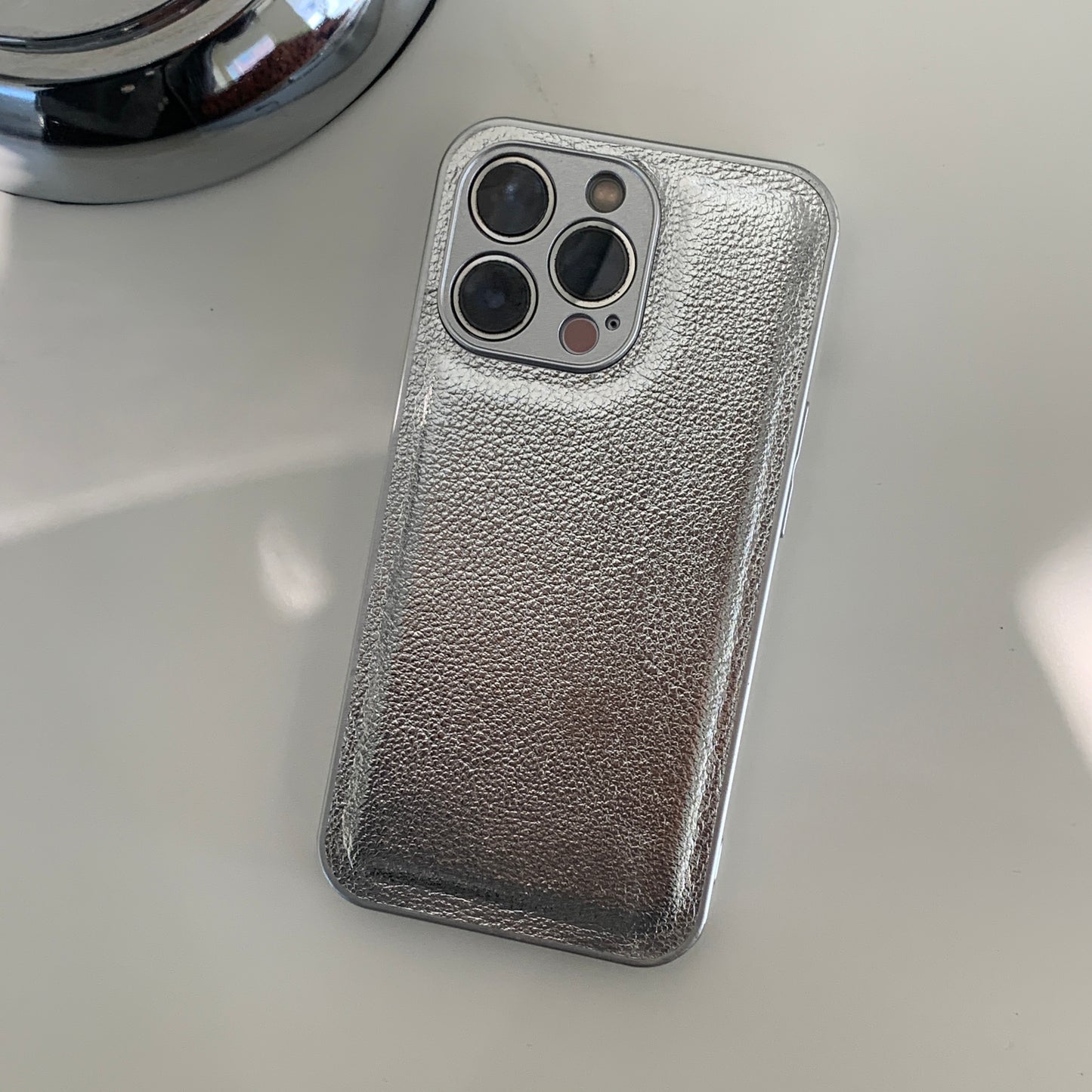 Mongdaeng Simple Color Case Silver Basic Leather PU Case