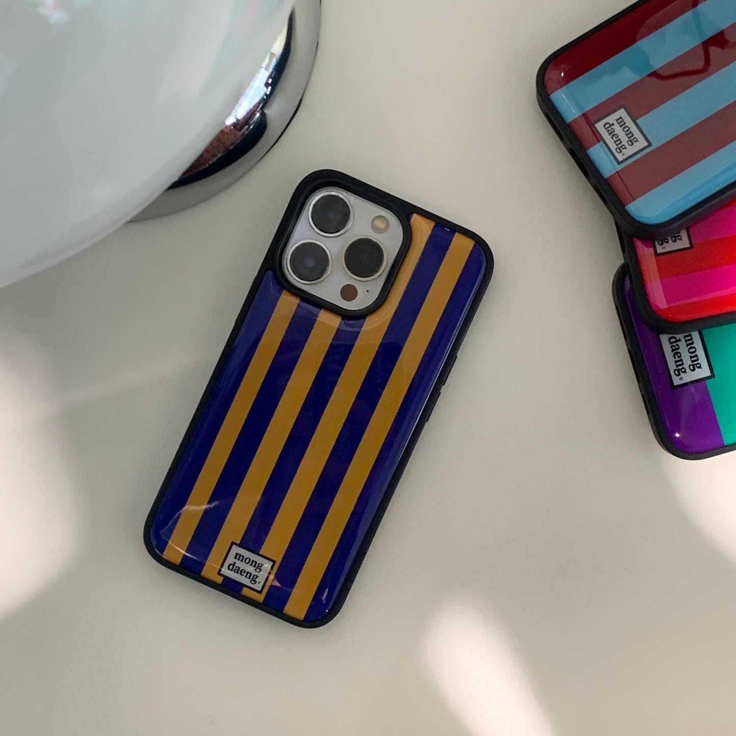 Mongdaeng Yellow Navy Color Case Navy&Yellow Epoxy Bumper Case